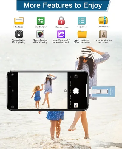Vista 4 de Unidad flash USB de 256 GB para teléfono y almohadilla, memoria USB externa de alta velocidad para guardar más fotos y videos (azul, 256 GB)