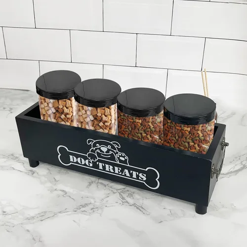Vista 7 de Contenedor grande de golosinas para perros, tarro de galletas para perros y gatos, contenedor de almacenamiento de golosinas de madera