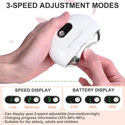 Vista 8 de Cortaúñas eléctrico y lima de uñas, recortadora automática con luz LED de ajuste de 3 velocidades, almacenamiento integrado, recargable por USB