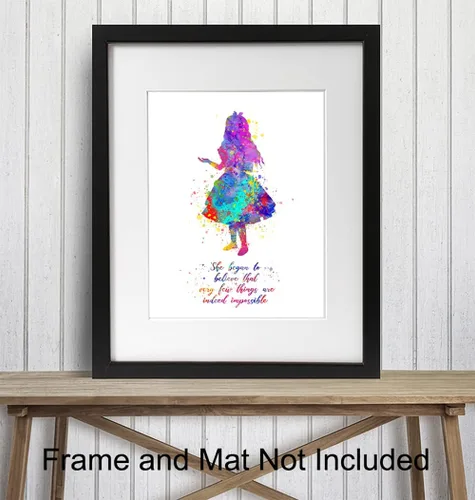 Vista 3 de Cita inspiradora – Impresión artística de pared del país de las maravillas de Alicia – Gran regalo motivacional – Póster de decoración de habitación