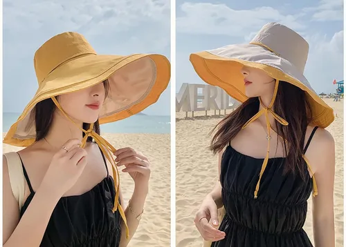 Vista 27 de Sombrero de sol de ala súper ancha para mujer, de algodón, plegable, reversible, con borde con cable, protección UV, verano, playa, viajes, jardín