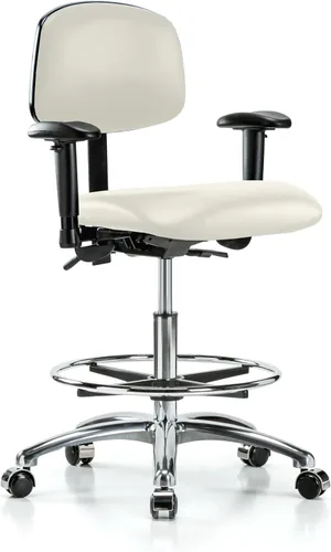 Vista 45 de PERCH - Silla giratoria con ruedas para alfombra o linóleo, cromado, Textil, Tela negra