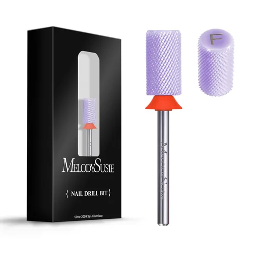 Vista 14 de MelodySusie Brocas de cerámica para uñas, 3/32 pulgadas, chaflán superior plana, puntas de barril grandes, eliminación rápida de acrílico o gel Rosa