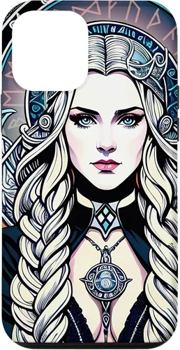 Vista 16 de iPhone 16 Skadi Diosa nórdica, mito vikingo nórdico, runas, estuche de arte nórdico