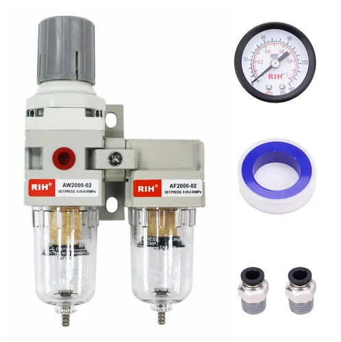 Vista 10 de RIH Sistema de secado de aire - Filtros de aire dobles NPT de 1/2 pulgada, filtro de partículas de 5 micras y regulador de presión de aire, calibre