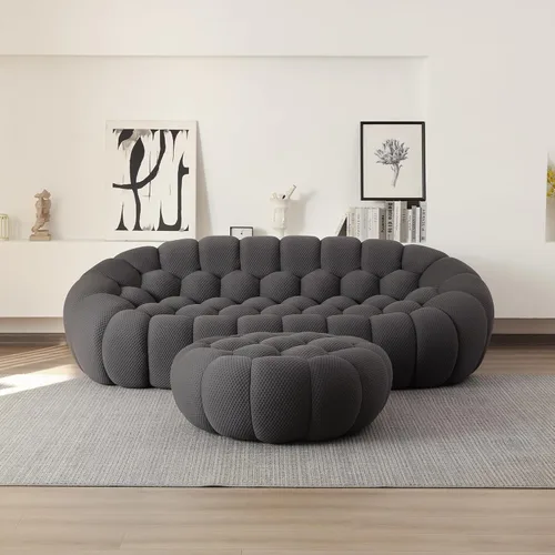 Vista 19 de JACH Juego de sofá curvado de burbujas, cómodo sofá tapizado, tela de malla 3D en forma de panal moderno para sala de estar, apartamento