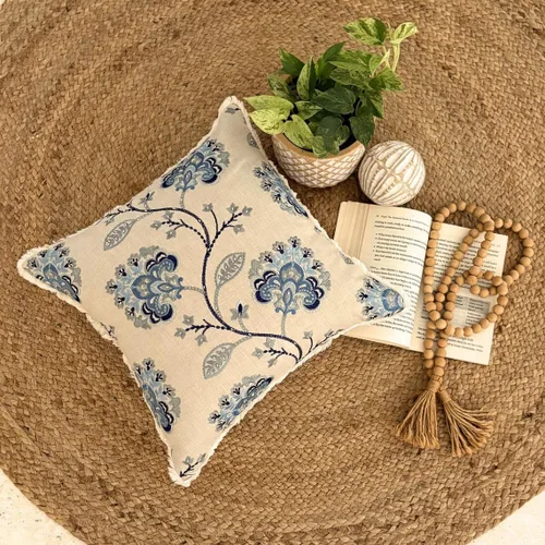 Vista 105 de The HomeCentric Funda de almohada con cremallera, funda de cojín azul de 12 x 12 pulgadas, funda de cojín de algodón bordado para sofá, diseño