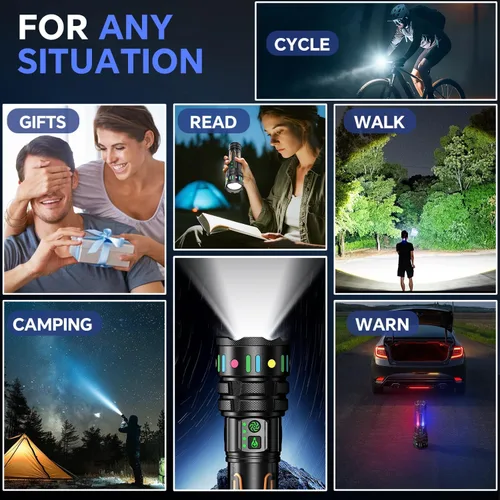 Vista 9 de Linternas recargables de alto lúmenes 10000, luz LED súper brillante de larga duración, linterna de camping con 13 modos, impermeable, ajustable LED