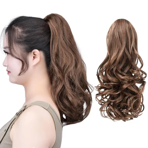 Vista 26 de SYXLCYGG Auburn Clip Cola de caballo Clip Cola de caballo Extensión de cola de caballo ondulado 10 pulgadas 3.5 oz pelo sintético falso pieza