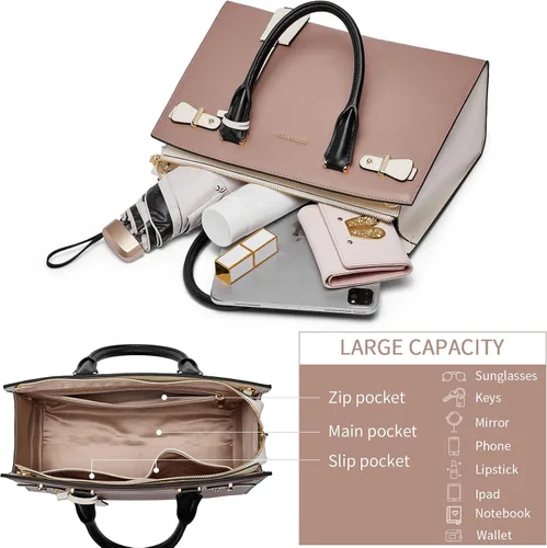 Vista 4 de BOSTANTEN Bolso de cuero para mujer, bolso de diseñador con asa superior, bolso cruzado, Bolsas colgantes de cuero para mujer