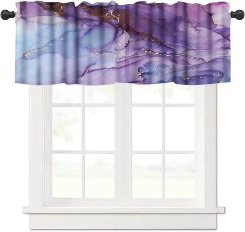 Vista 13 de Cenefa de cortina geométrica para ventanas, cenefa moderna con bolsillo para barra, 1 panel, cortinas cortas abstractas para playa, cortinas cortas