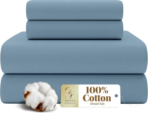 Vista 19 de SUPREME ELEGANCE Juego de sábanas de cama individual 100% algodón - Blanco ártico, ropa de cama de percal de 3 piezas, sábanas transpirables frescas