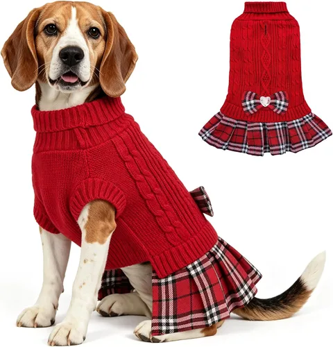 Vista 22 de YUDODO Small Dog Sweater Dress with Bowtie Turtleneck - Knitted Pet Clothes Dusty Pink