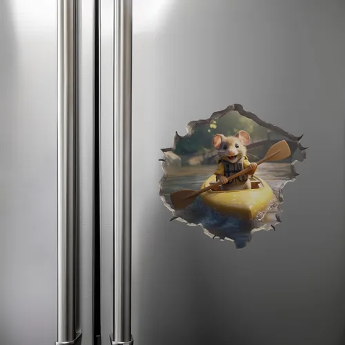 Vista 6 de Adhesivo de pared 3D con agujero de ratón en kayak