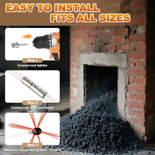 Vista 4 de Kit de barrido de chimenea Bluesea de 16 pies, sistema ergonómico de limpieza de chimenea con cepillo fuerte, se extiende hasta 16 pies, incluye 5