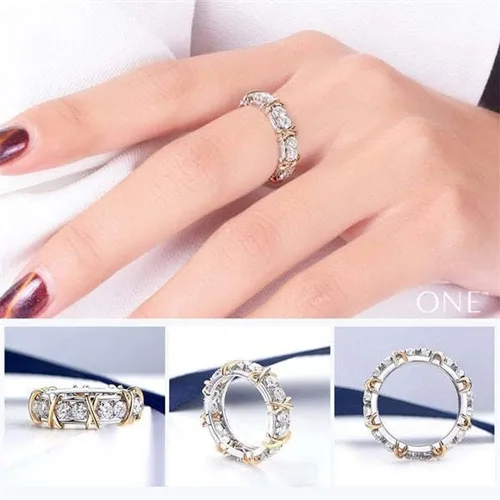Vista 2 de JALZEMPL Anillo de diamante de moissanita completo con cruz moldeadora de circonita, anillo moldeador de circonita, anillo cruzado X de plata