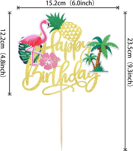 Vista 2 de 1 pieza de decoración de pastel de flamenco con purpurina para palmera, tortuga, hoja, flor, piña, flamenco, decoración para tartas tropicales