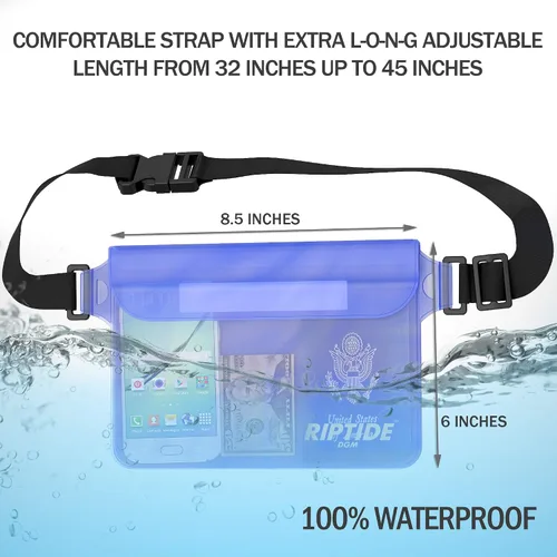 Vista 2 de Riptide Riñonera impermeable (paquete de 2) para hombres y mujeres, bolsa seca resistente al agua con correa ajustable para la cintura, protege