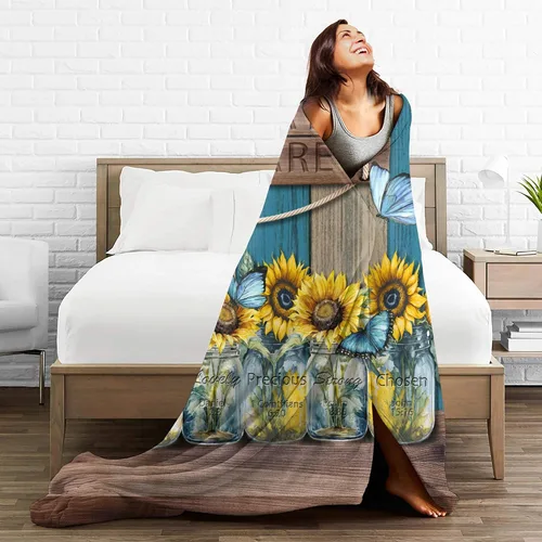 Vista 7 de Manta de felpa con versículo bíblico religioso cristiano con texto en inglés "Oración Dios dice que eres girasol", manta de vellón para sofá cama