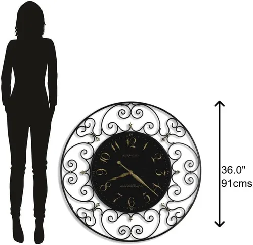 Vista 4 de Howard Miller Joline - Reloj de pared – Elegante reloj analógico decorativo de gran tamaño con acabado de hierro negro, movimiento de cuarzo