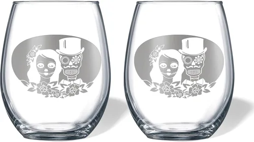 Vista 7 de Alterd Industries Calavera de azúcar – Til Death Do Us Part grabado, vasos de tostado, regalos de boda para parejas, calavera de copa de vino
