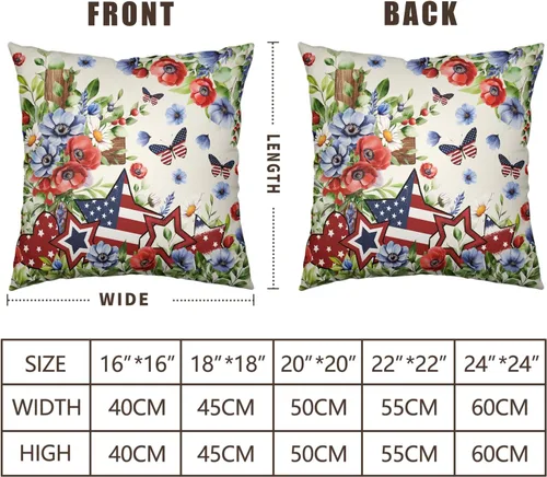 Vista 8 de Juego de 2 fundas de almohada de 16 x 16 pulgadas con diseño patriótico floral y estrellas de la independencia del Día de los Caídos, fundas