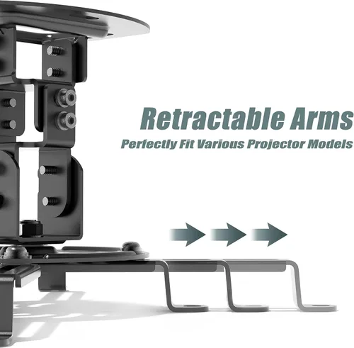 Vista 6 de WALI Soporte de techo para proyector, soporte universal para proyector de perfil bajo con brazos retráctiles y función de ajuste múltiple Negro
