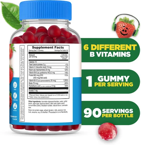 Vista 2 de Lifeable Complejo de vitamina B sin azúcar para niños Complejo B con vitamina C Vitaminas del complejo VIT B de gran sabor Apoyo energético