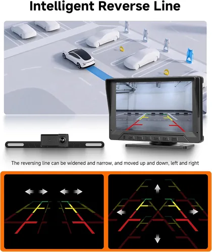 Vista 4 de Sistema de cámara de respaldo con cable de 7 pulgadas con rango de radar, visión nocturna IR de 1080P, impermeable IP68, súper gran angular, líneas
