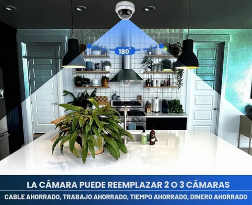 Vista 2 de Cámara de vigilancia de seguridad HD 1080P 2MP de 180 grados con cable coaxial Fisheye, lente de 1.7mm, cámara domo de súper gran angular
