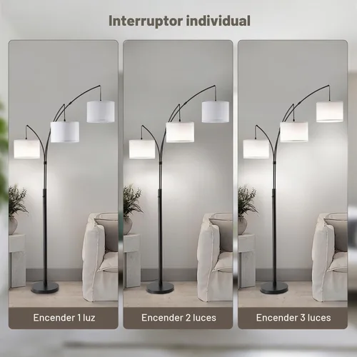 Vista 4 de Lámpara de pie con control remoto, lámparas de pie de arco de 3 luces para sala de estar, lámparas de pie altas de 2400 lm con pantallas blancas