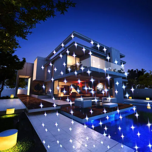 Vista 4 de LedMAll Movimiento Nieve Otoño Espectro Completo Efectos Estrella 7 Color Blanco Láser Luces de Navidad Luces Decorativas Control Rem