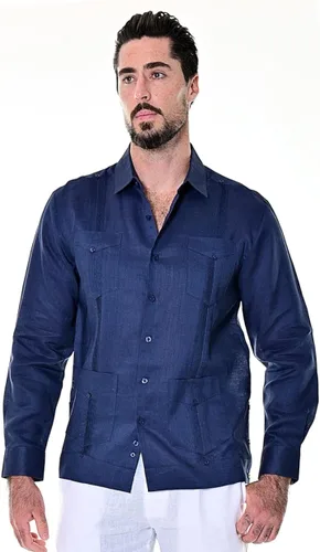 Vista 2 de bohio Guayabera, 100% lino, tradicional cubano (4), manga larga con bolsillo