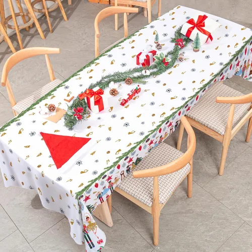 Vista 5 de AnyDesign - Mantel rectangular de tela de cascanueces lavable para picnic, cena, hogar, cocina, decoración de fiesta de Navidad, 60 x 104 pulgadas