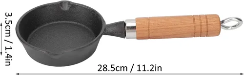 Vista 2 de Fdit Sartén, sartén de hierro fundido de 3.9 in con mango de madera, sartén para huevos, mini sartén para panqueques de fondo plano, utensilios