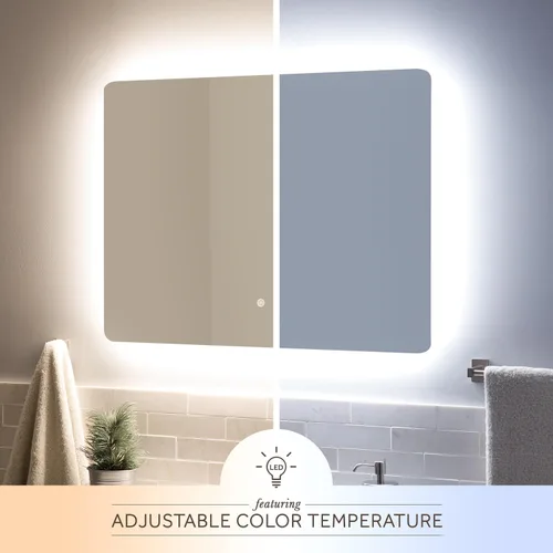 Vista 6 de Signature Hardware 442987 Fleming Espejo de baño rectangular con luz LED sin marco de 32 pulgadas de ancho x 24 pulgadas de alto, sensor táctil