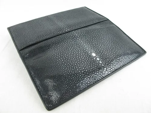 Vista 2 de Pelgio Cartera de cuero genuino Stingray Skin para mujer Negro