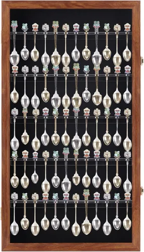 Vista 2 de Soporte de pared para 60 cucharas de té, soporte de pared, protección UV, con cerradura (acabado de nogal)