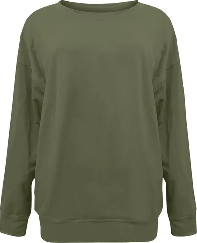 Vista 2 de Yesunpxs Camisas de manga larga para mujer, cuello redondo, sin botones, estampadas, suéter casual, blusa suelta