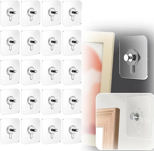 Vista 16 de Ganchos adhesivos sin taladros, colgadores de fotos mejorados sin clavos, ganchos adhesivos de montaje en pared para colgar, ganchos de pared sin