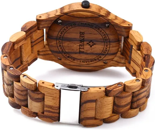 Vista 3 de BEWELL W086B Mens Wooden Watch Analog Quartz Lightweight Handmade Wood Wrist Watch