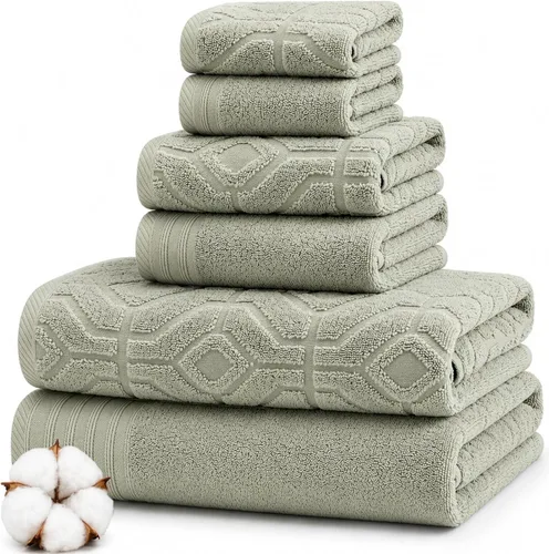 Vista 18 de Modern Threads Juego de toallas de baño de algodón de 6 piezas, toallas ultrasuaves de 550 GSM, juego de baño con toallas de mano y paños de baño