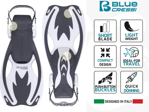 Vista 3 de Cressi Aletas Rocks, aletas cortas de talón abierto para niños con correas ajustables para snorkel y natación - Cressi: Calidad Desde 1946