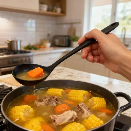 Vista 5 de Cucharas de cocina ranuradas de silicona, cucharón de cocina, cuchara coladora, cuchara espumadora, cucharón de sopa, cucharas ranuradas