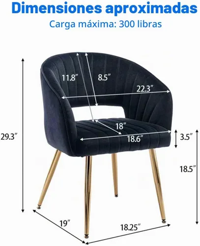 Vista 3 de KCC Silla de escritorio de terciopelo tapizada Sillas de comedor Sillas de Negro