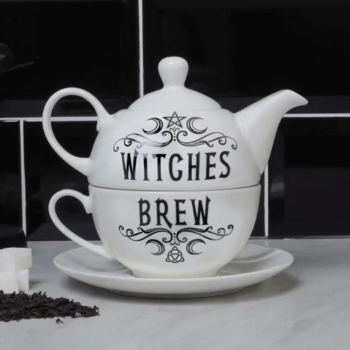 Vista 2 de Alchemy Gothic ATS3 6.5 pulgadas Crescent Witches Brew Hex Tea para un juego en blanco y negro