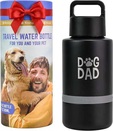 Vista 8 de KEWIXY Botella de agua aislada para perros con cuenco de viaje, regalo para amantes de los perros, dispensador de botella de agua portátil