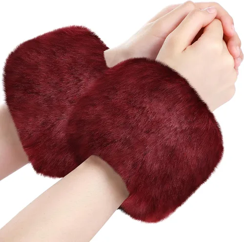 Vista 19 de SATINIOR Puños de muñeca de piel sintética cortos para mujer Beige