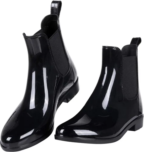 Vista 6 de Evshine - Botas de lluvia cortas para mujer, botas de lluvia de Chelsea ligeras, botas de goma impermeables