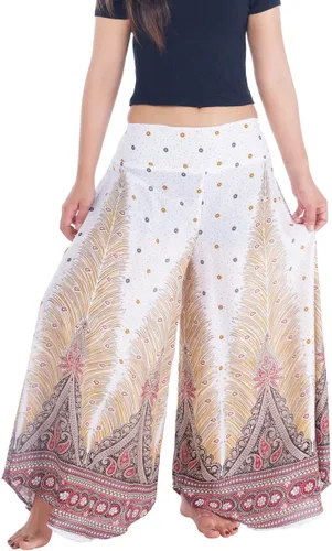 Vista 29 de Lannaclothesdesign Boho Palazzo Pants Women Pavo real colorido negro